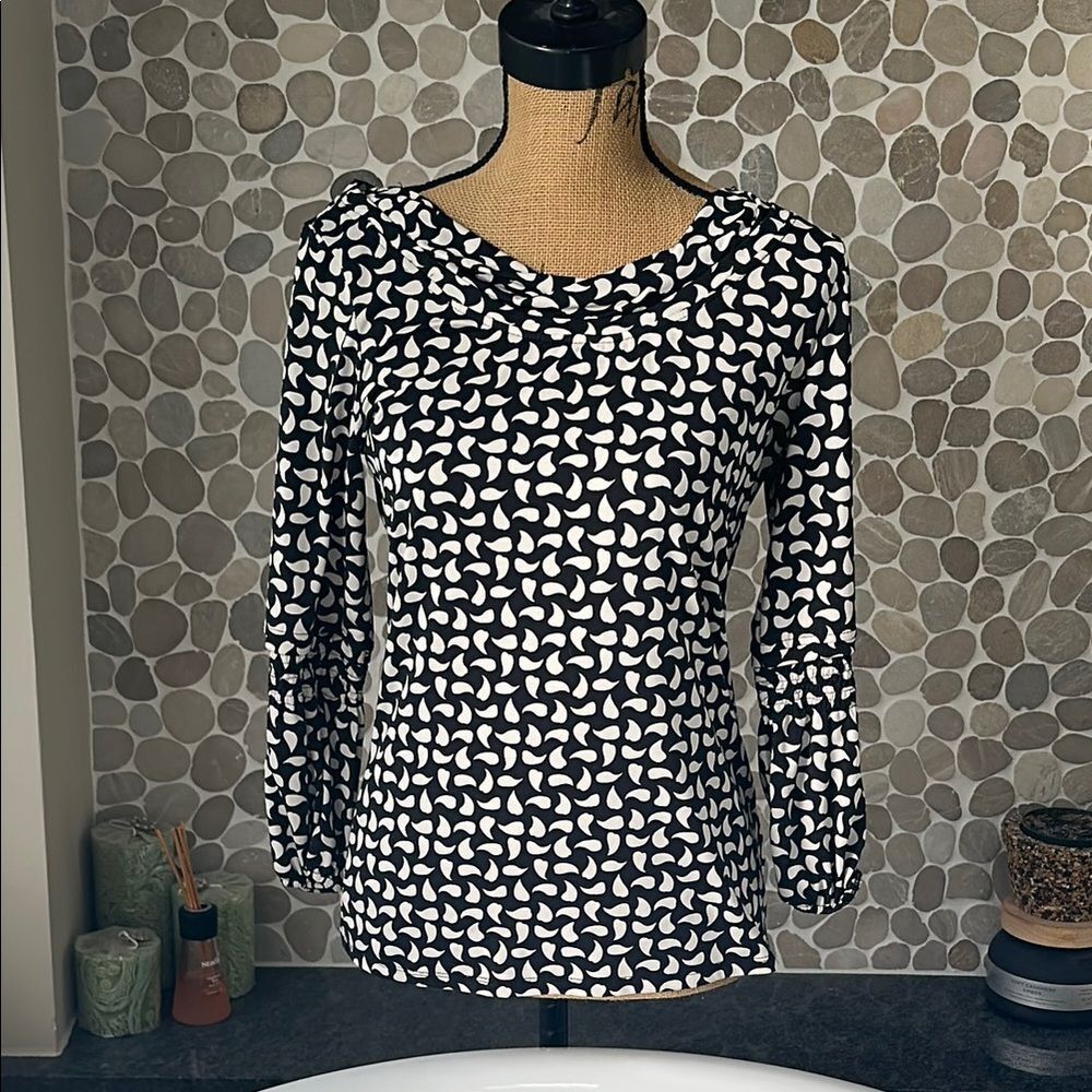 Lapis Black and White Patterned Women's Top size Medium